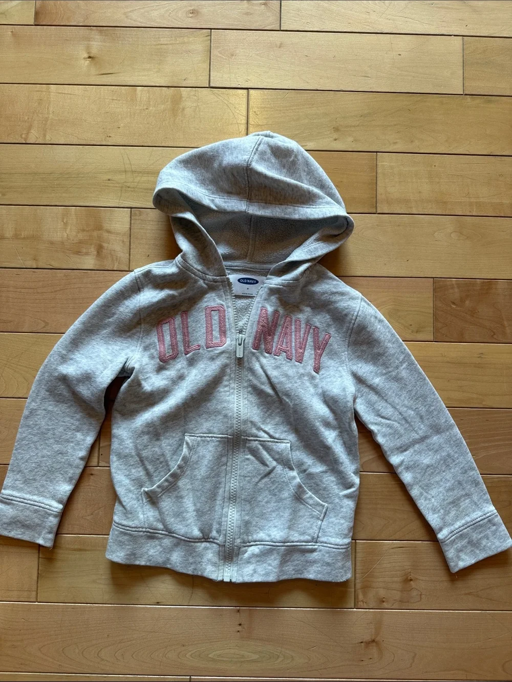 Old Navy Light Gray Hoodie with Pink Logo for Kids